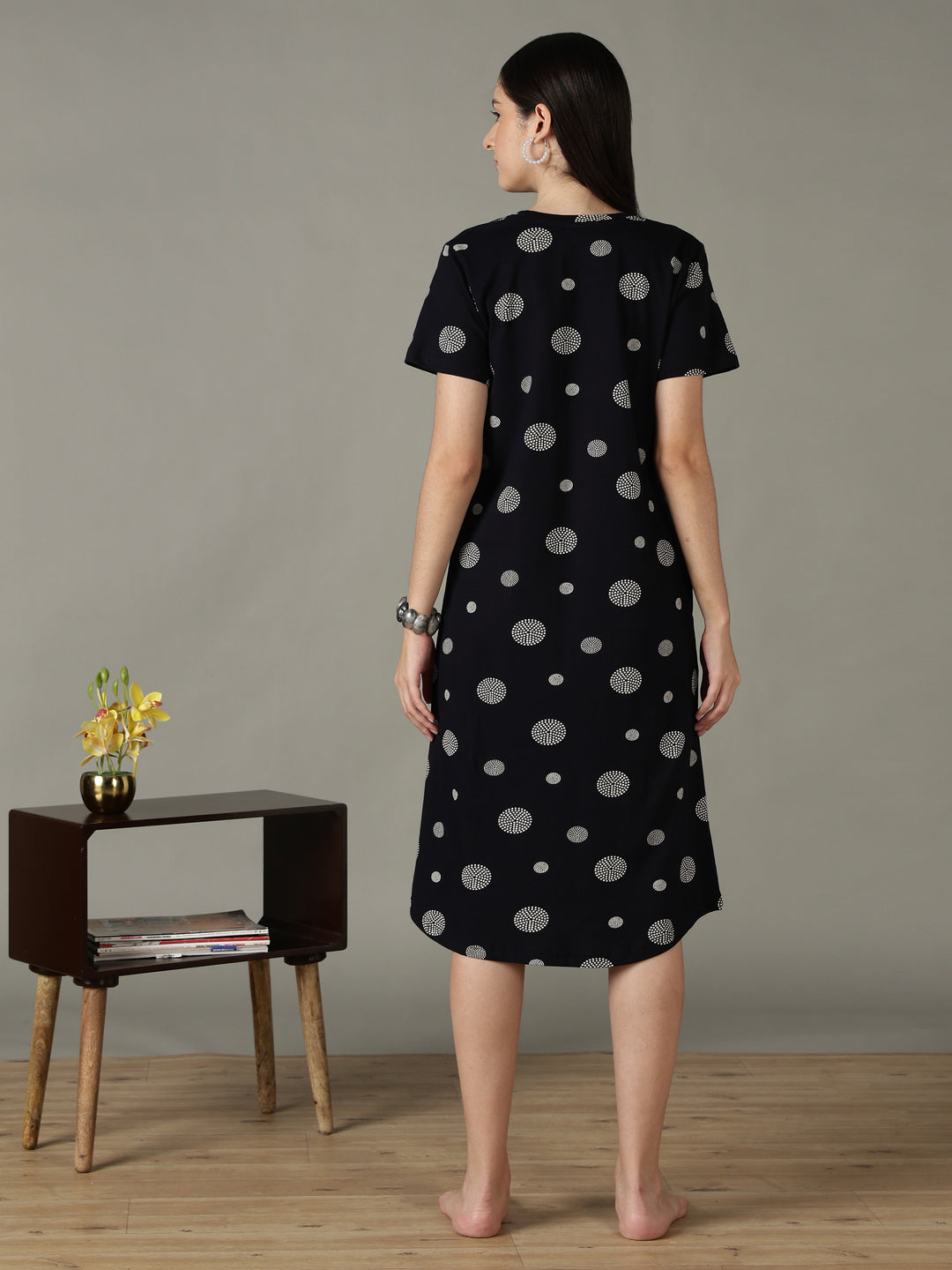 soft printed cotton black short nighty for women online