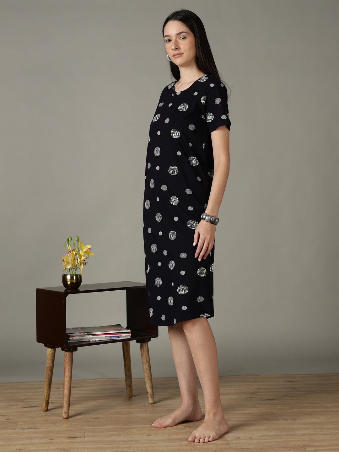 soft printed cotton black short nighty for women online