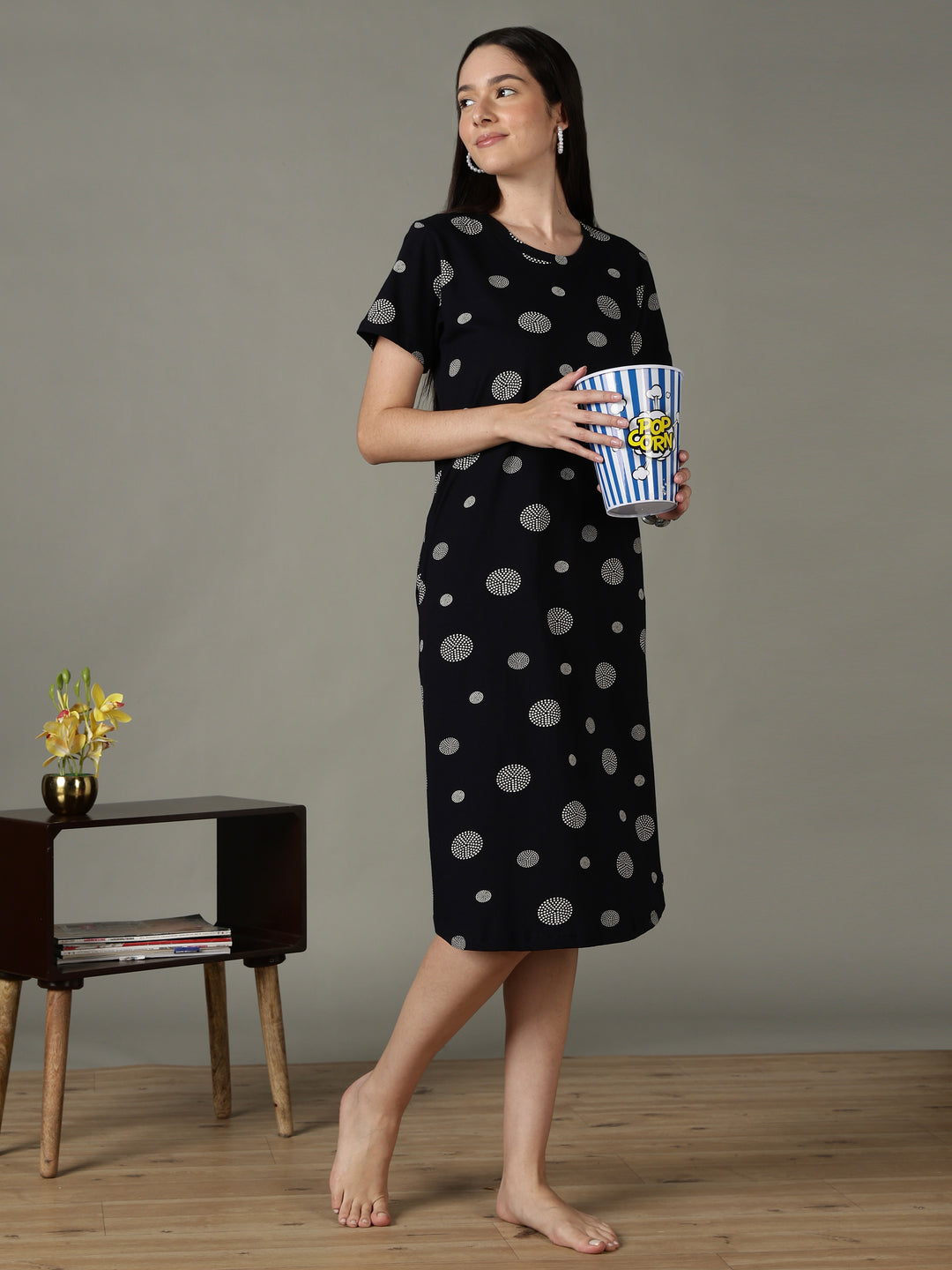 soft printed cotton black short nighty for women online