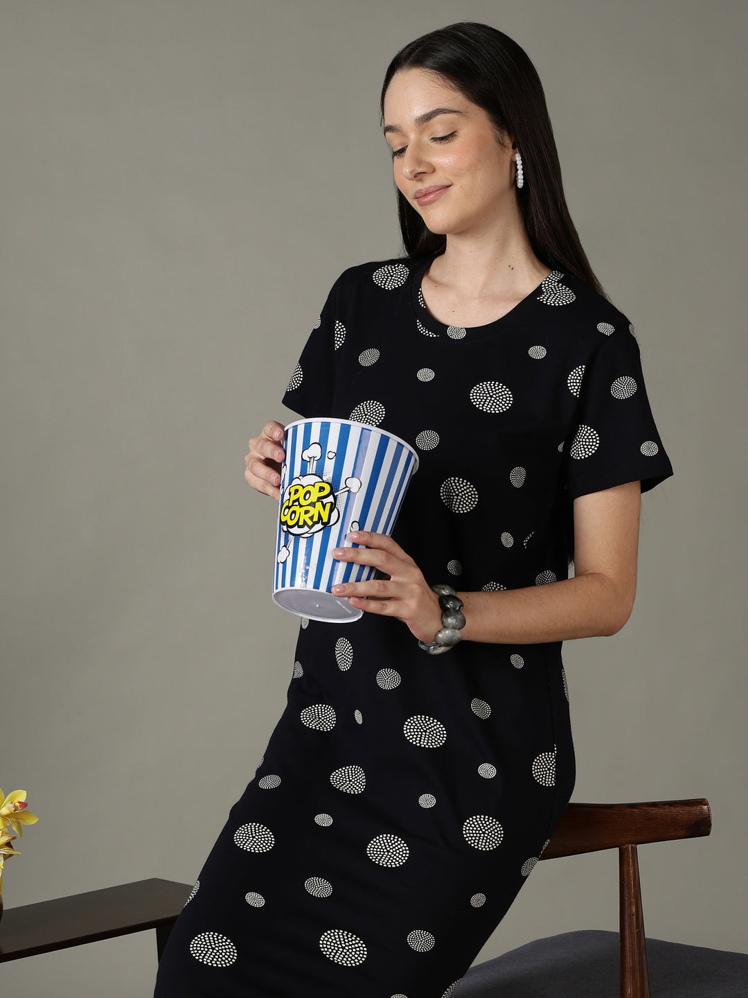 soft printed cotton black short nighty for women online