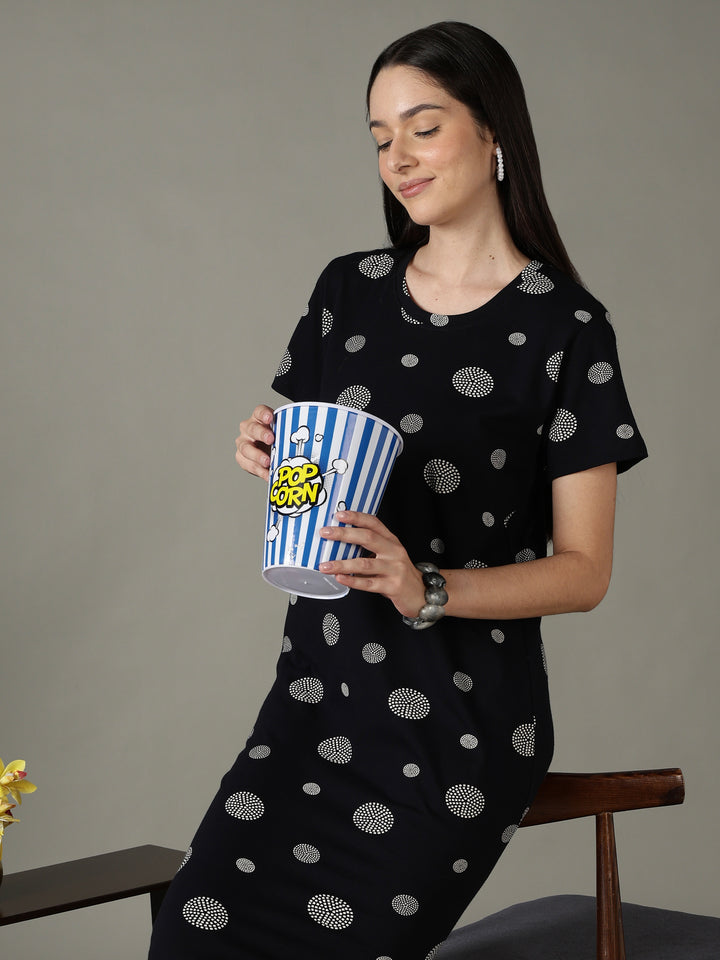 soft printed cotton black short nighty for women online
