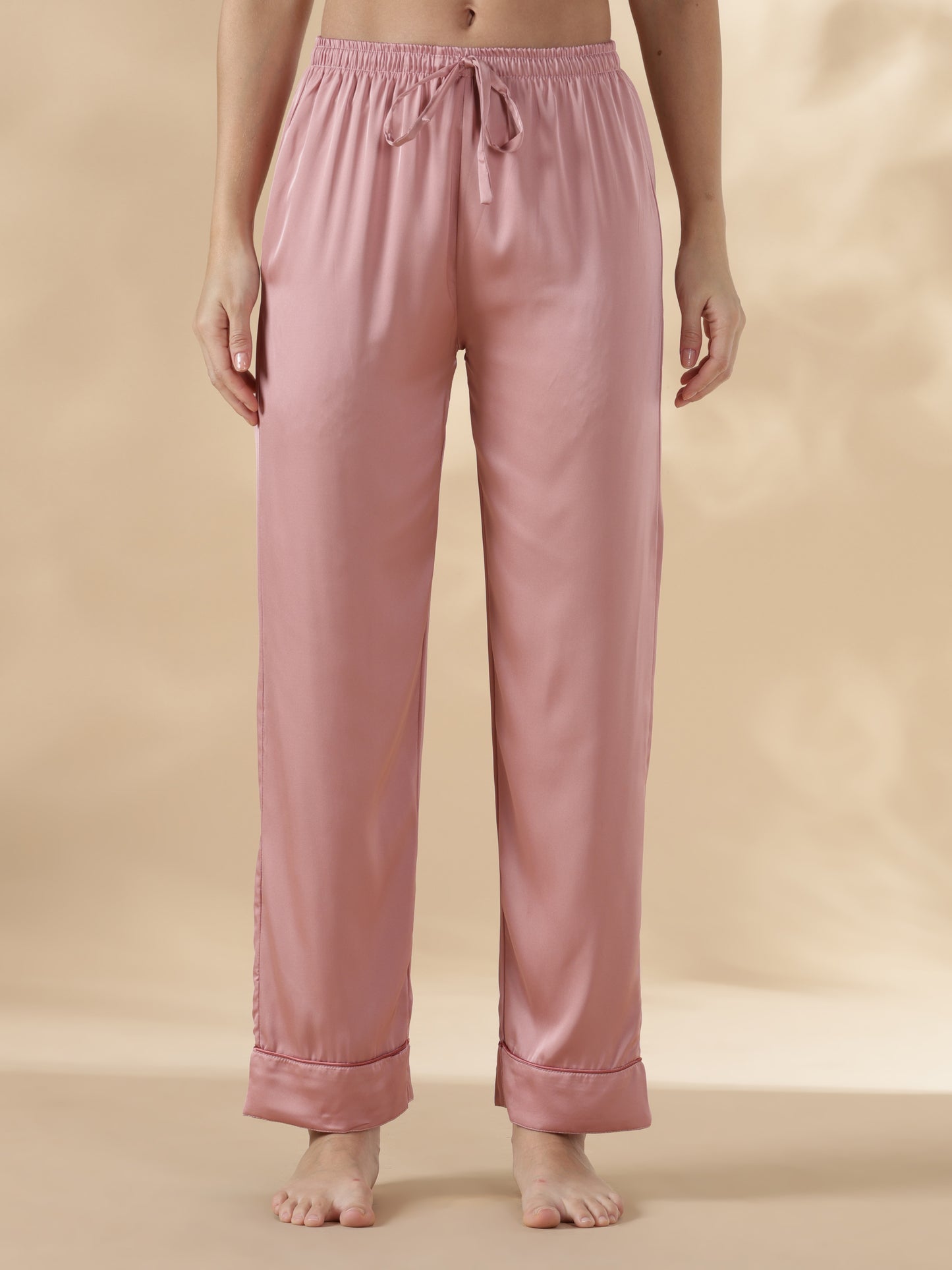 Modern style strawberry pink long sleeve pyjama sets satin