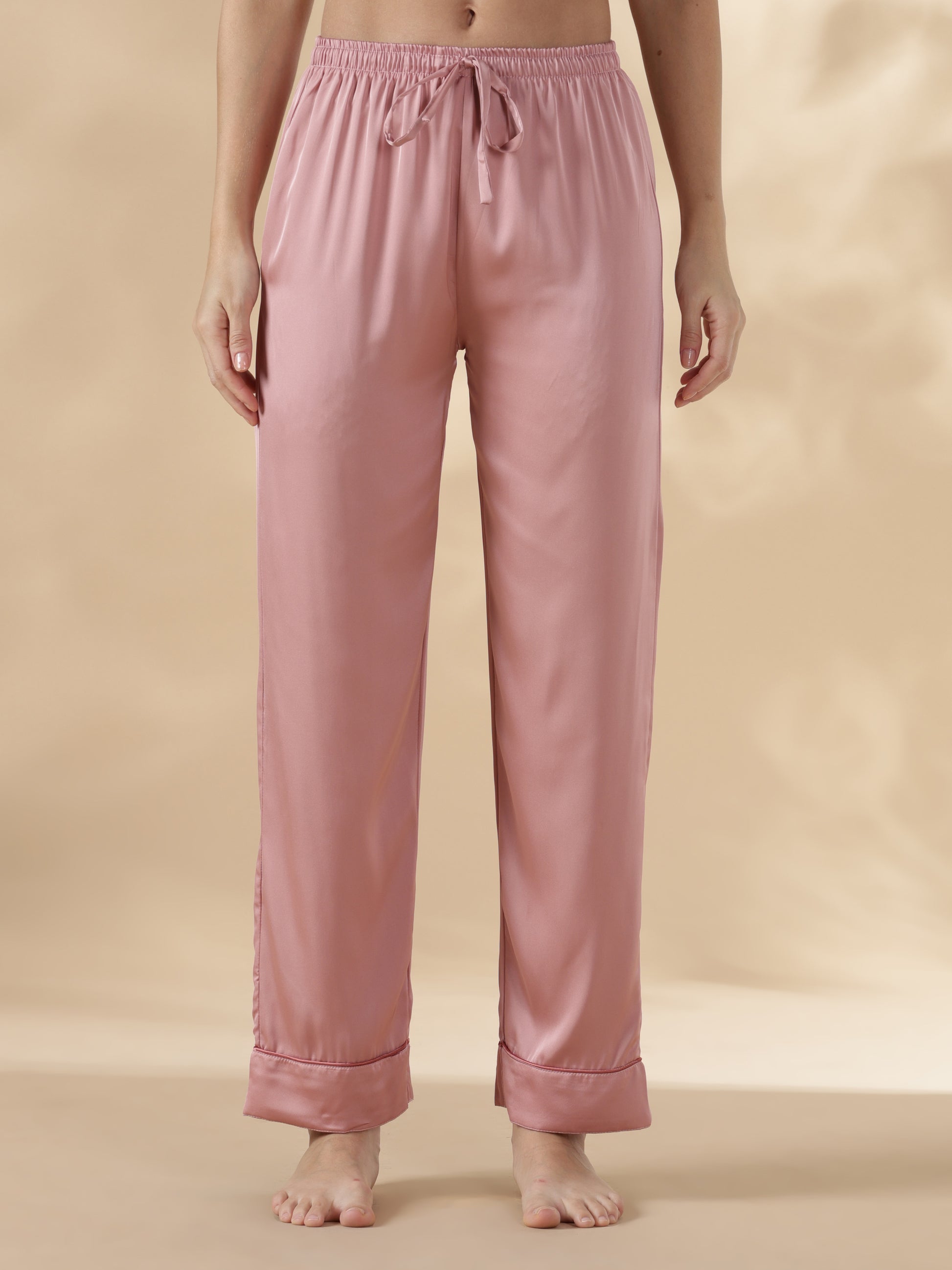 Modern style strawberry pink long sleeve pyjama sets satin