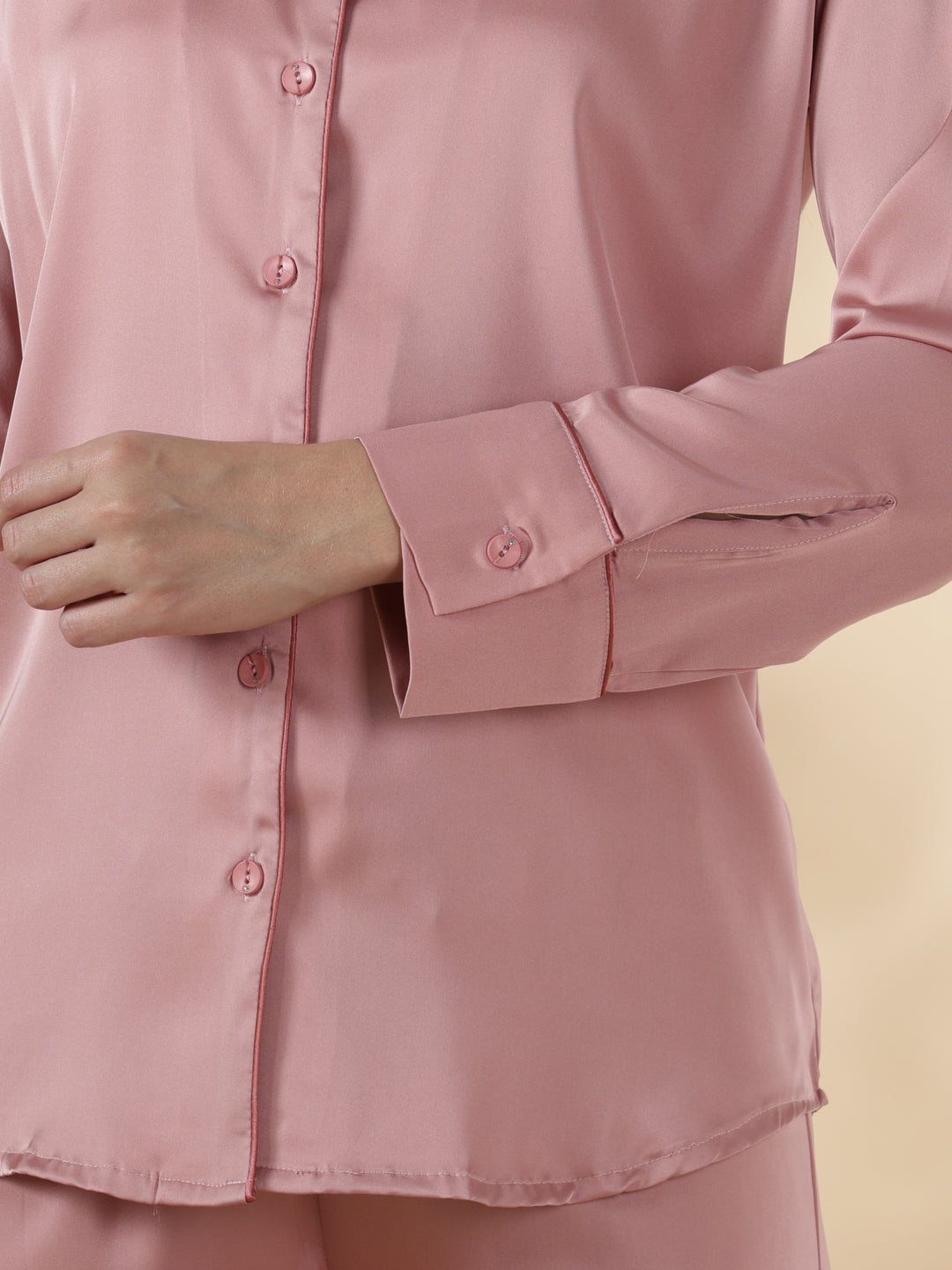 Modern style strawberry pink long sleeve pyjama sets satin