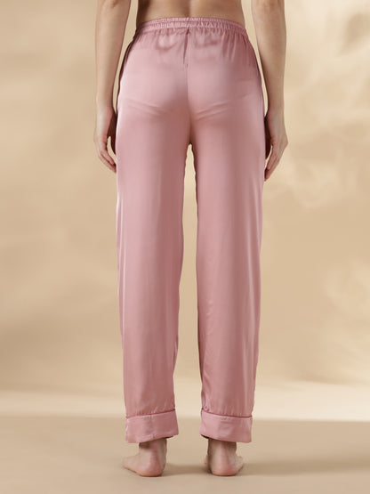 Modern style strawberry pink long sleeve pyjama sets satin