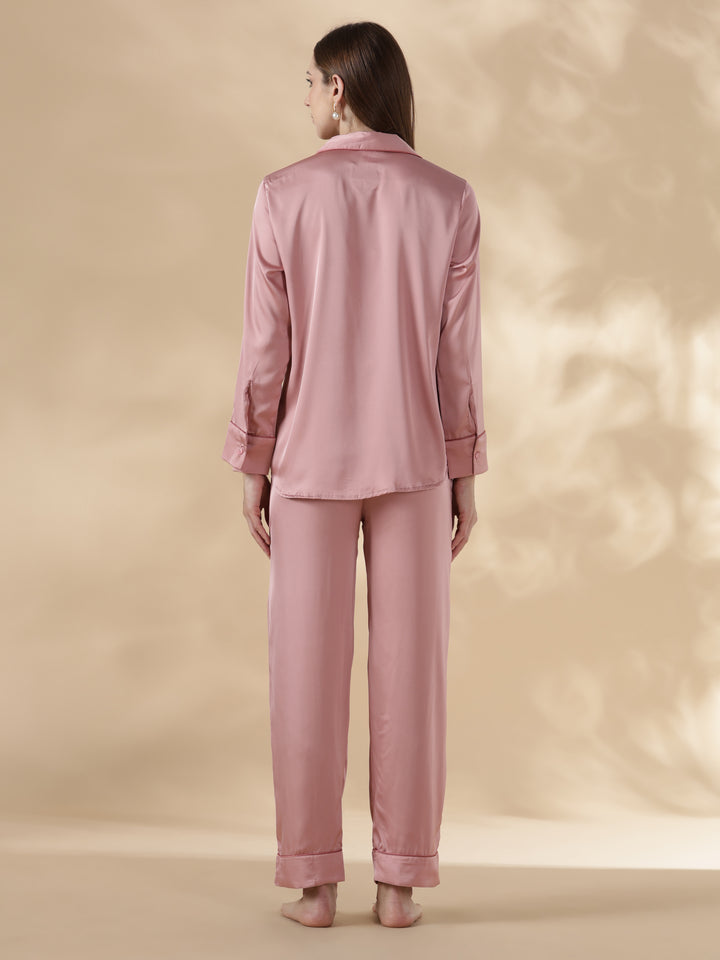 Modern style strawberry pink long sleeve pyjama sets satin