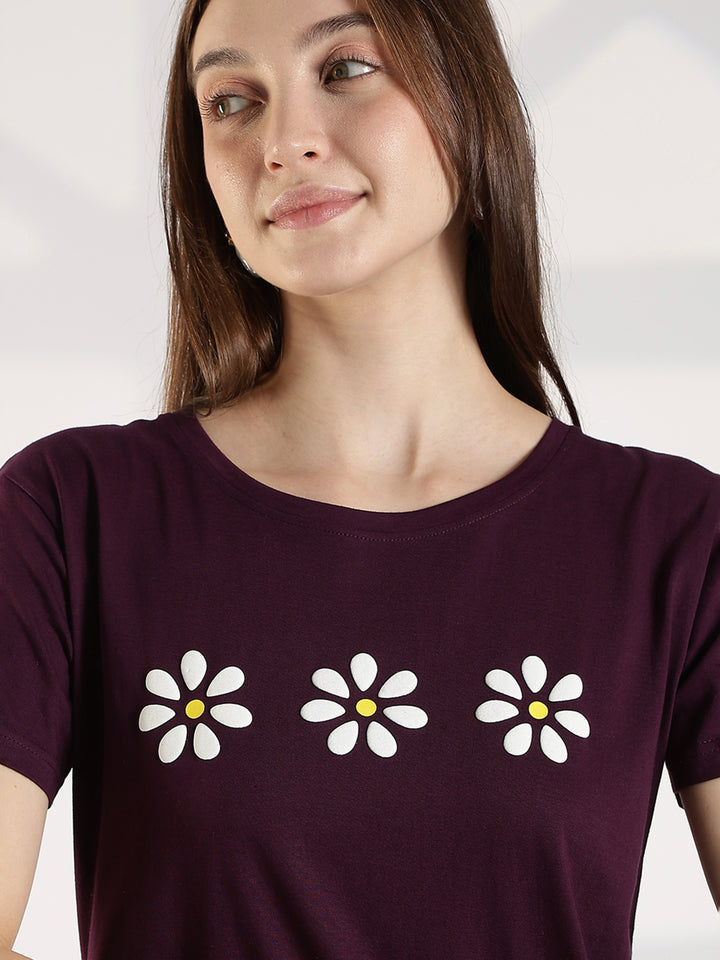 Wine cotton long tshirt for women with pocket and comfortable fit