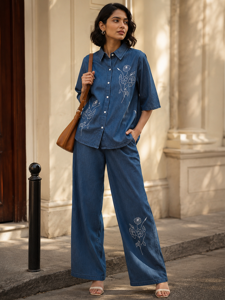 Light blue comfy denim co ord set for women online