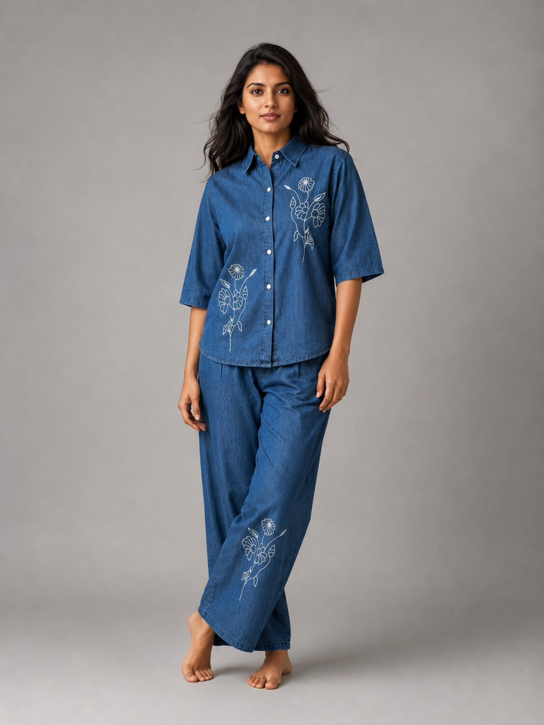 Light blue comfy denim co ord set for women online