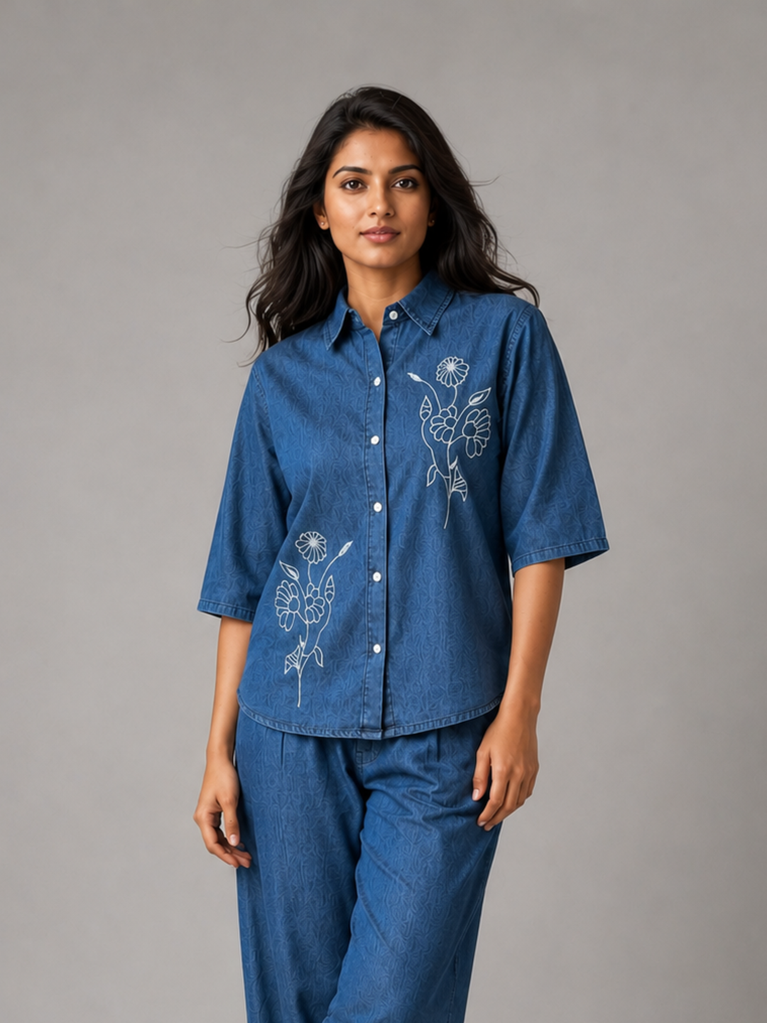 Light blue comfy denim co ord set for women online