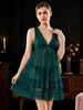 Teal Crush Powernet Babydoll Dress with Pleated Lace Bodice