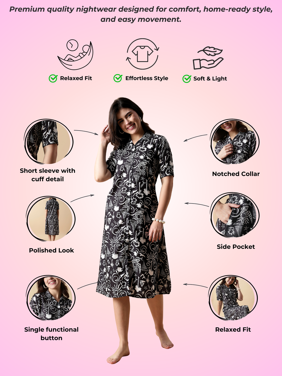 Twilight florals printed nighty dress For women