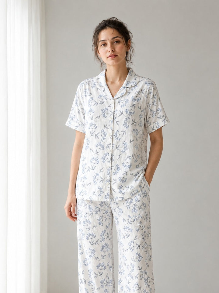 white bamboo feel crush cotton floral pyjama set online