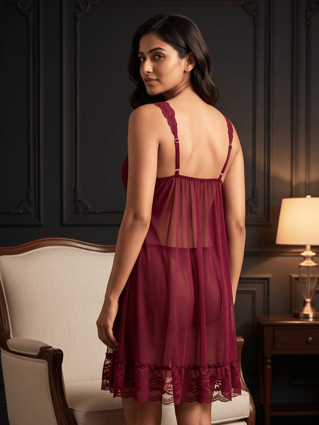 Wild berry powernet babydoll dresses for women online