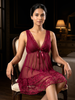 Wild Berry Powernet Babydoll Dress with Lace Tiered Hem