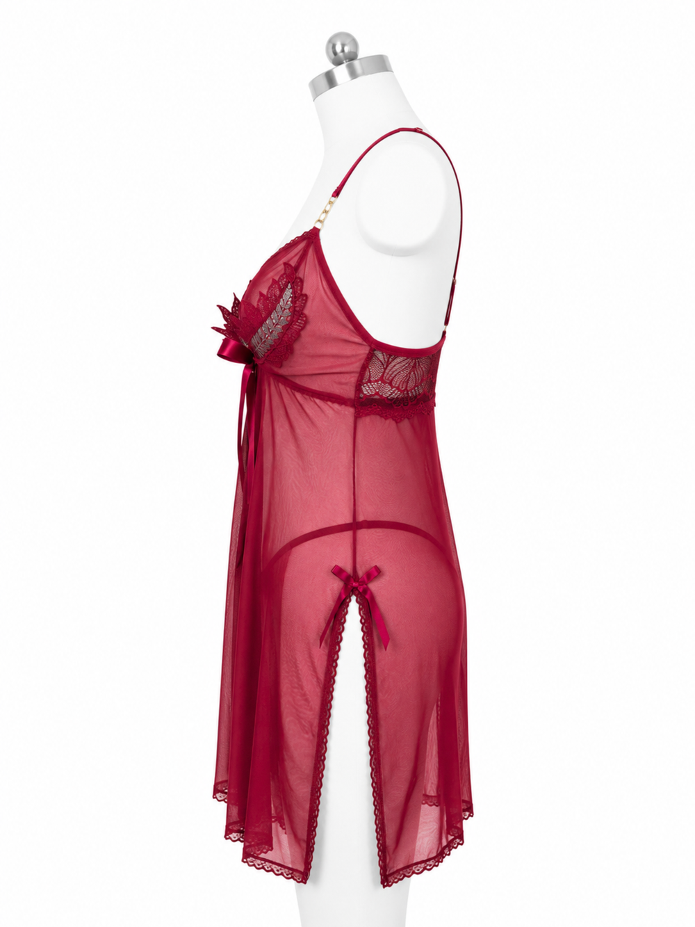 Wine powernet babydoll dress with floral lace online