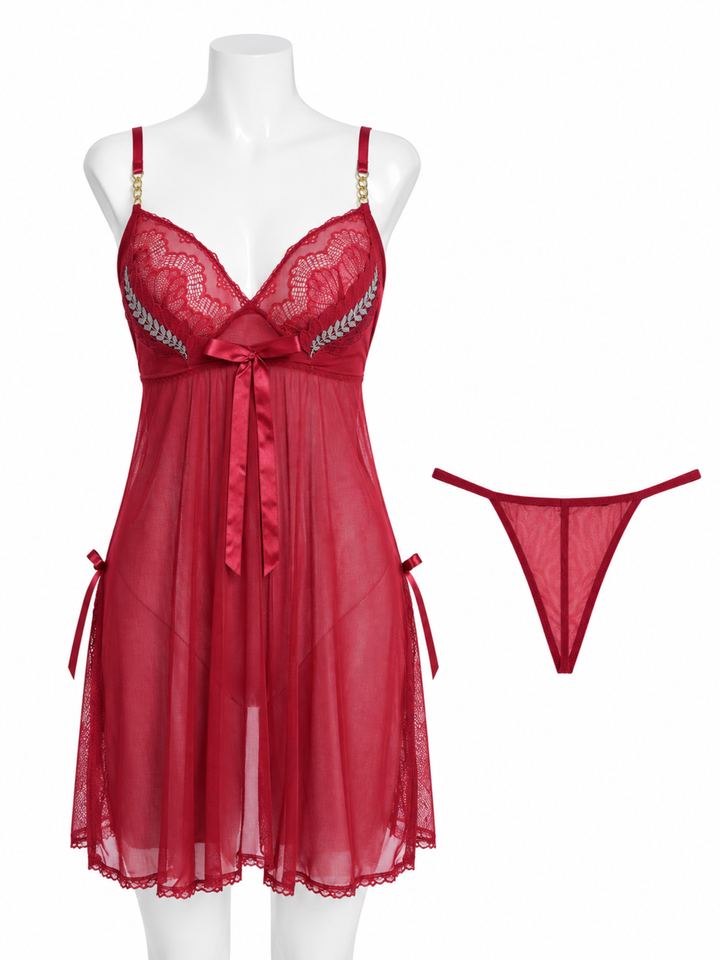 Wine powernet babydoll dress with floral lace online