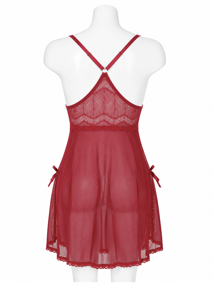 Wine powernet babydoll dress with floral lace online