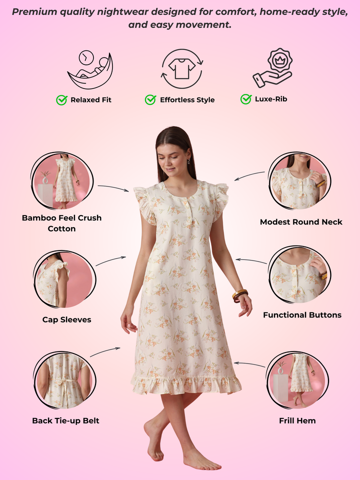 Dreamy yellow floral A line nightdress for women online