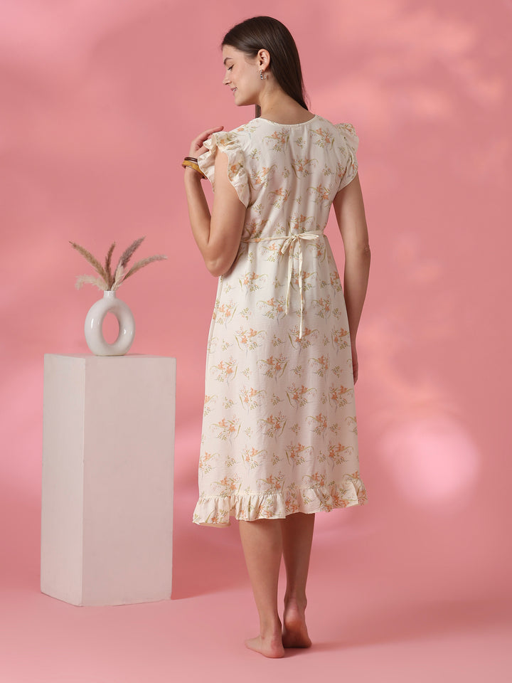Dreamy yellow floral A line nightdress for women online