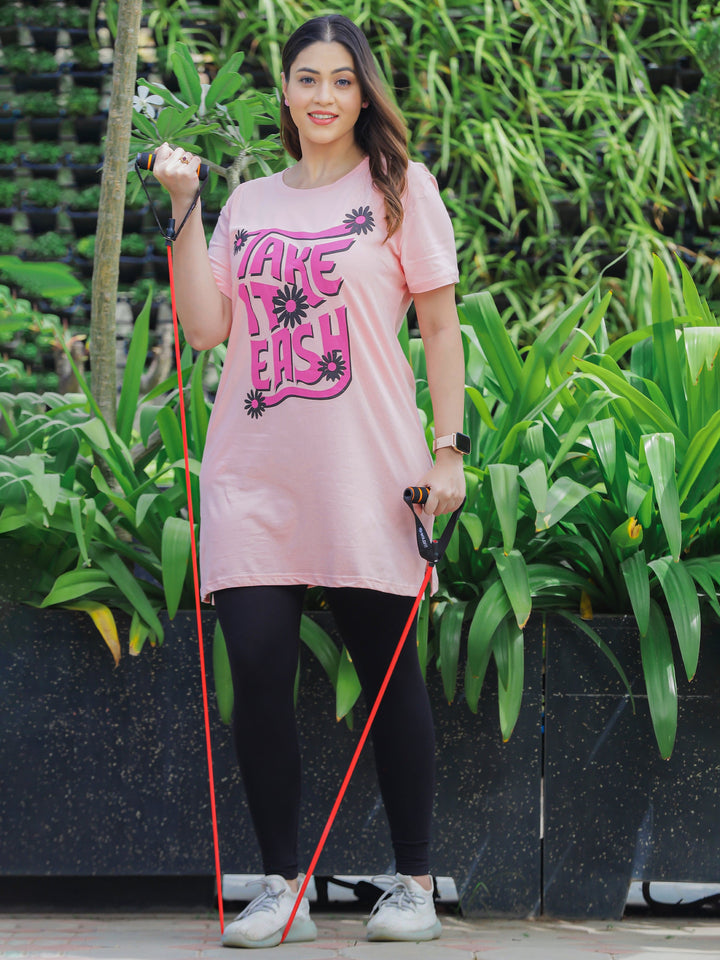 Light pink yoga long tops for women with side pocket