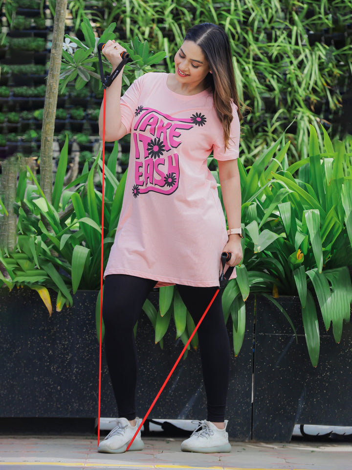 Light pink yoga long tops for women with side pocket