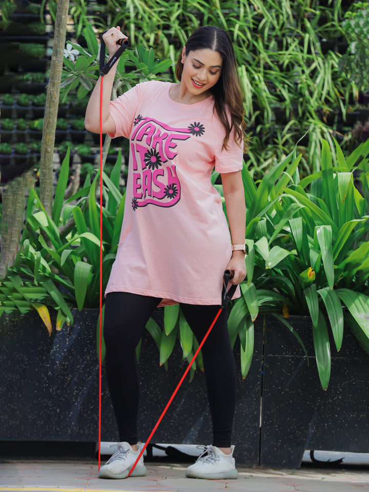 Light pink yoga long tops for women with side pocket