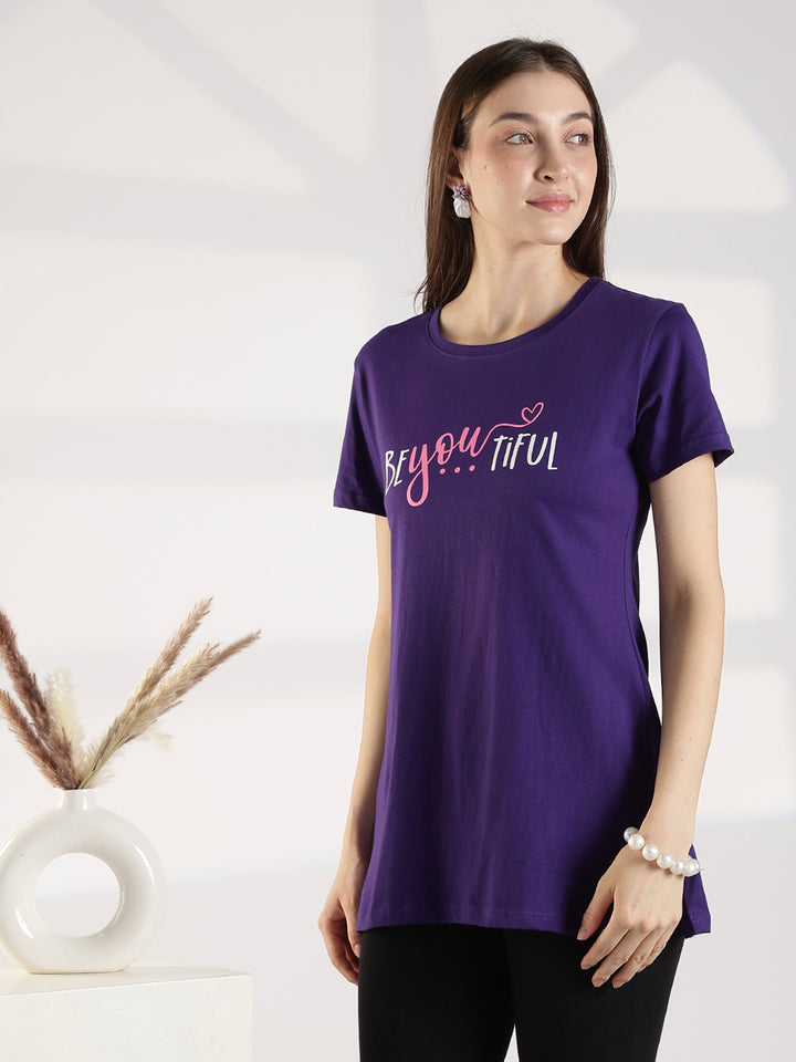Ultra Violet Cotton Long T Shirt for Women with Pocket