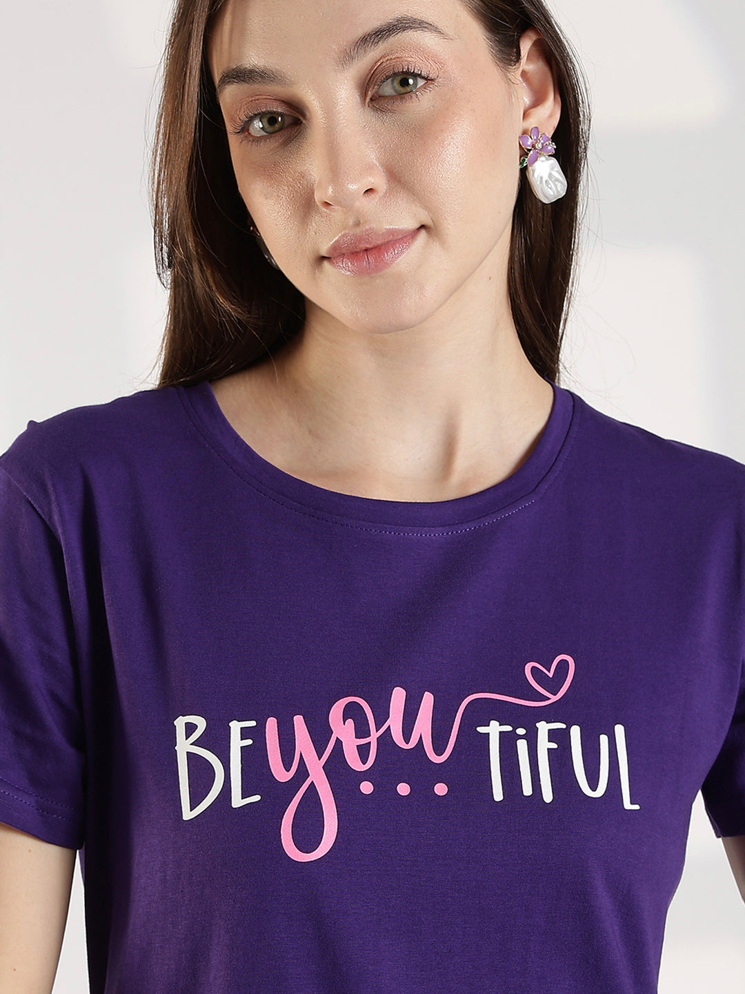 Ultra Violet Cotton Long T Shirt for Women with Pocket