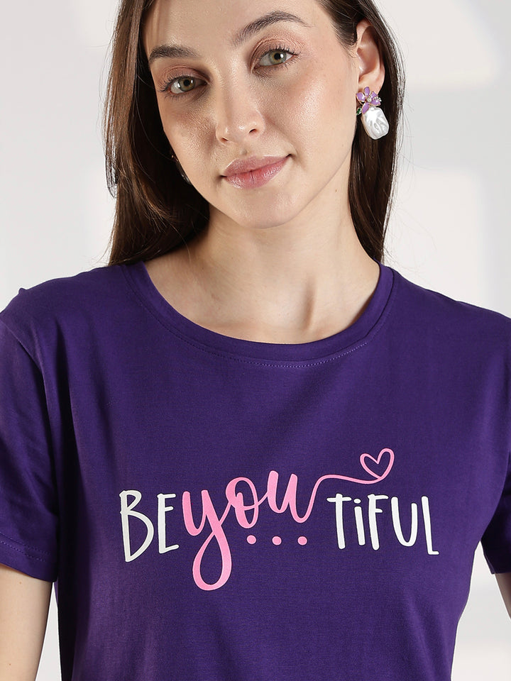 Ultra Violet Cotton Long T Shirt for Women with Pocket