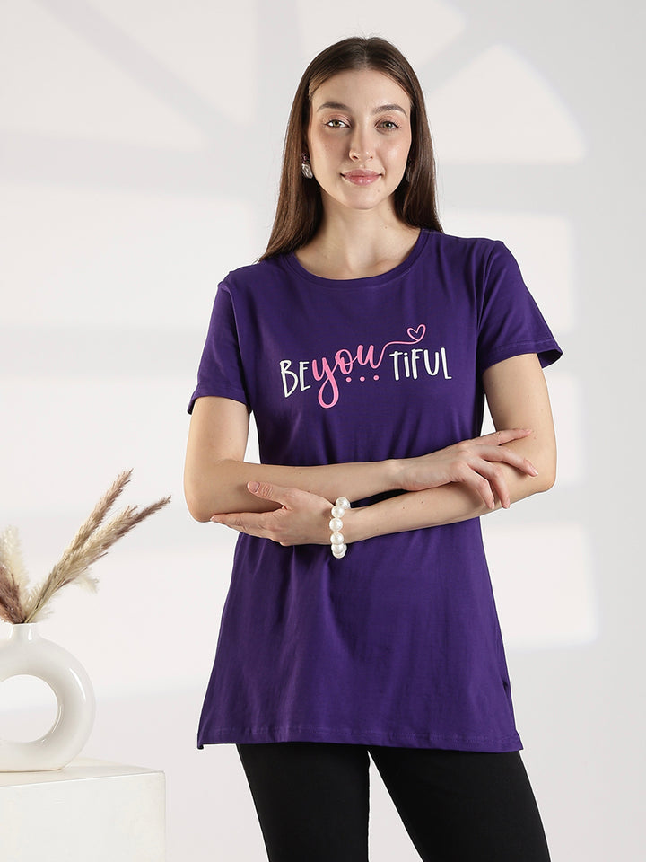 Ultra Violet Cotton Long T Shirt for Women with Pocket