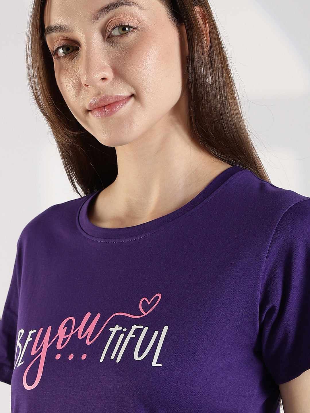 Ultra Violet Cotton Long T Shirt for Women with Pocket